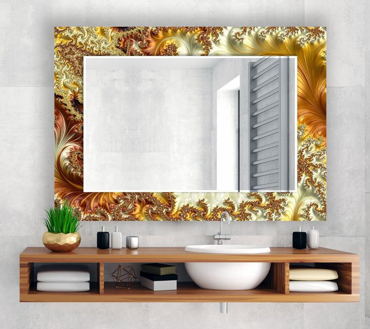Fractal Gold Glass Wandspiegel – Elegantes Wirbeldesign für luxuriöse Innenräume