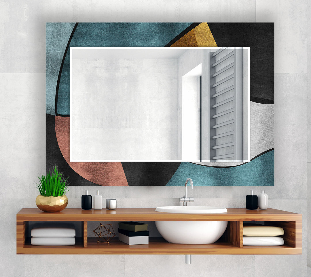 Geometrischer Glas-Wandspiegel aus der Mitte des Jahrhunderts – Moderner Farbblock-Stil