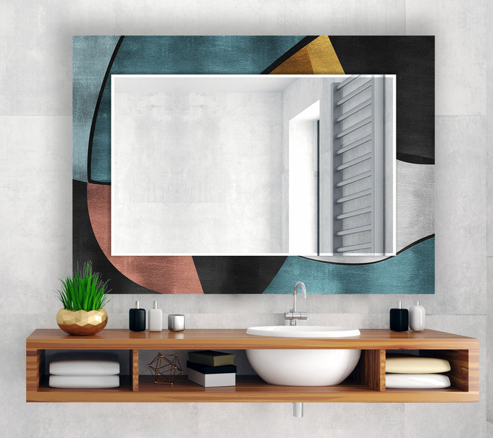 Geometrischer Glas-Wandspiegel aus der Mitte des Jahrhunderts – Moderner Farbblock-Stil