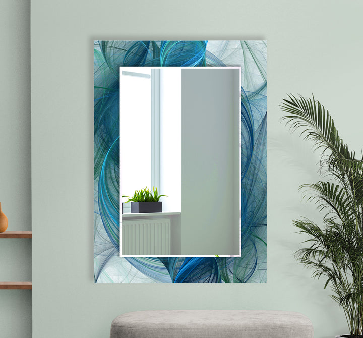Ocean Wave Glas-Wandspiegel – Blaues Wirbel-Abstrakt-Design