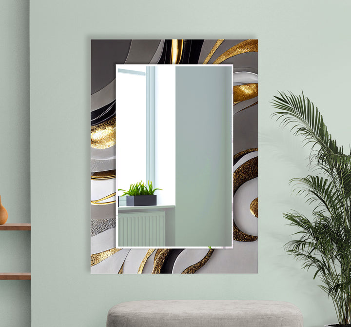 Gold Wave Abstrakter Glas-Wandspiegel – Elegante moderne Wanddekoration