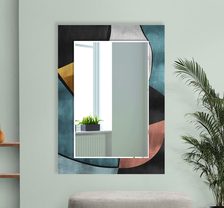 Geometrischer Glas-Wandspiegel aus der Mitte des Jahrhunderts – Moderner Farbblock-Stil