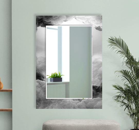 Storm Cloud Glass Wall Mirror – Modern Monochrome Accent Decor - MyPhotoStation