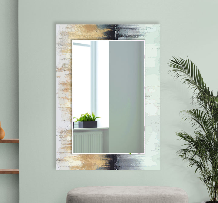 Modern Ombre Glass Wall Mirror – Gold, Black & White Gradient Design