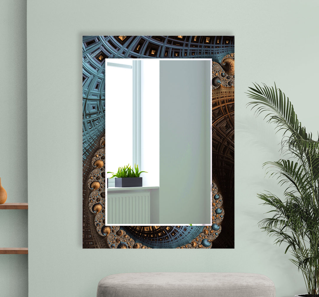 Architektonischer Mandala-Glas-Wandspiegel – Modernes geometrisches Akzentdekor