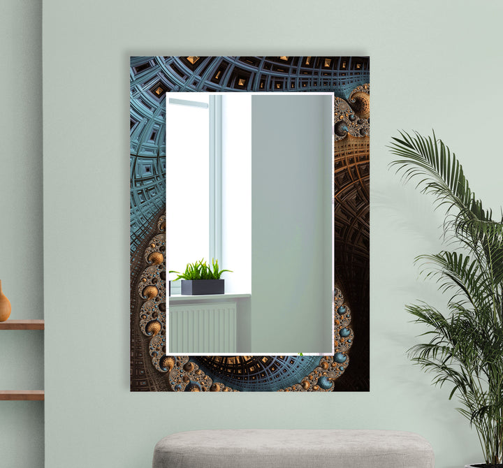 Architektonischer Mandala-Glas-Wandspiegel – Modernes geometrisches Akzentdekor