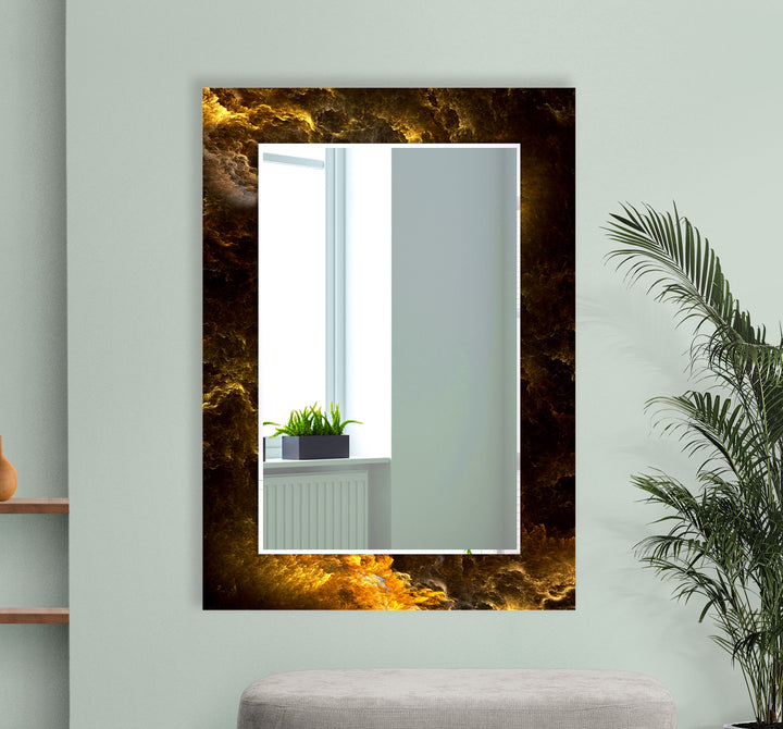 Golden Flame Glas-Wandspiegel – Auffälliges abstraktes Design für zeitgenössisches Dekor