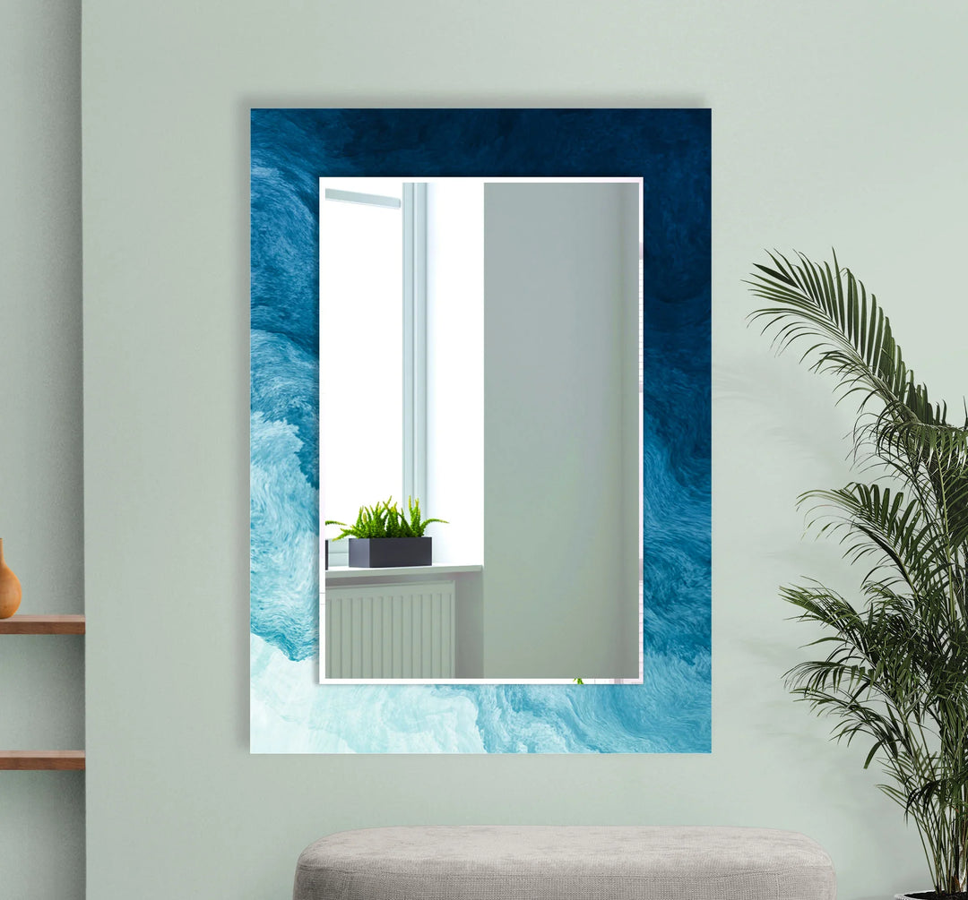 Ozeanblaue Welle Wandspiegel – Abstrakter Glasspiegel im Küstenstil – MyPhotoStation