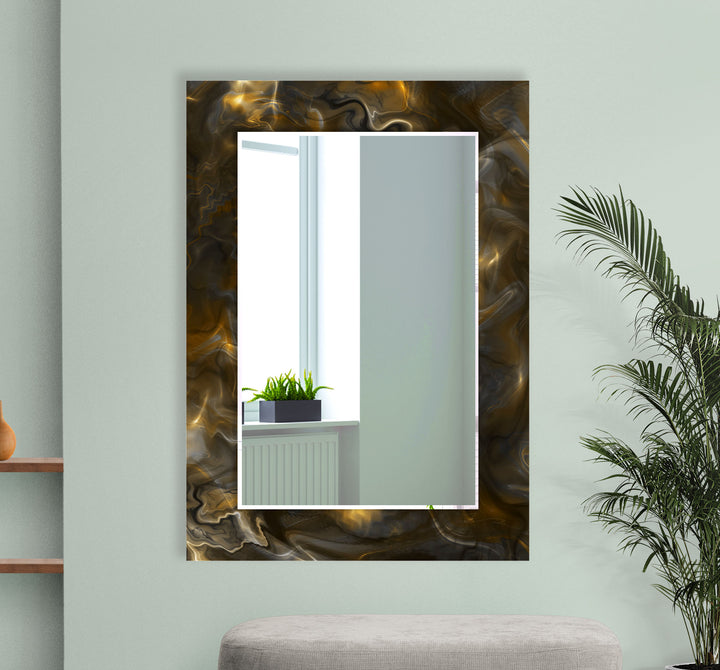 Golden Energy Glass Wall Mirror – Modern Abstract Accent for Home