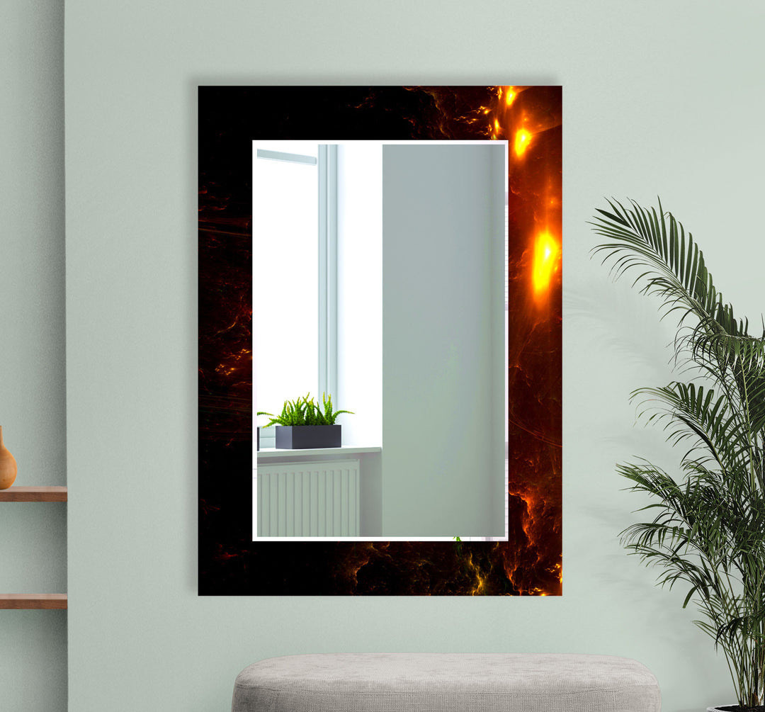 Lava Glow Glass Wall Mirror – Round Abstract Fire Design for Modern Spaces