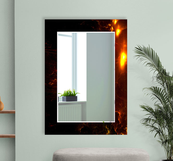 Lava Glow Glass Wall Mirror – Round Abstract Fire Design for Modern Spaces