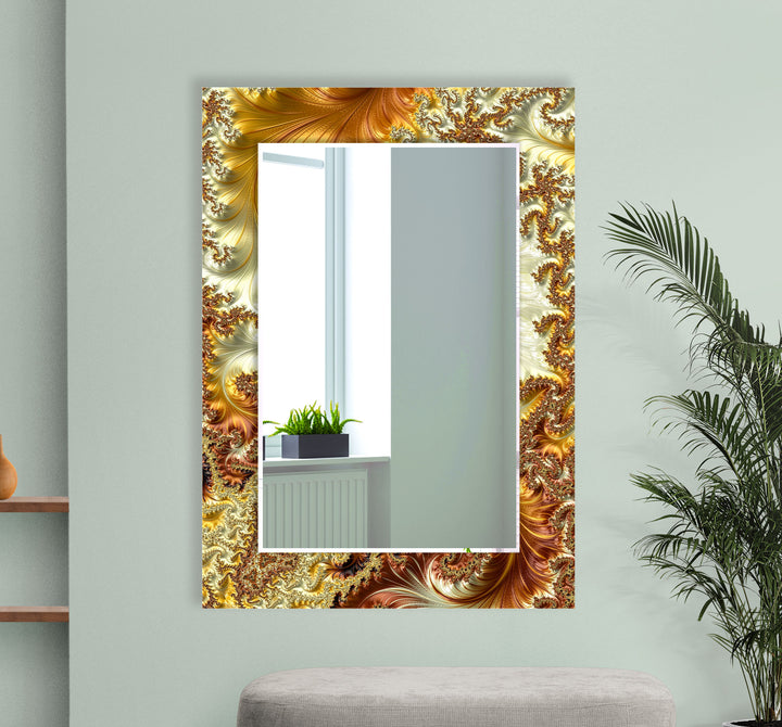 Fractal Gold Glass Wandspiegel – Elegantes Wirbeldesign für luxuriöse Innenräume