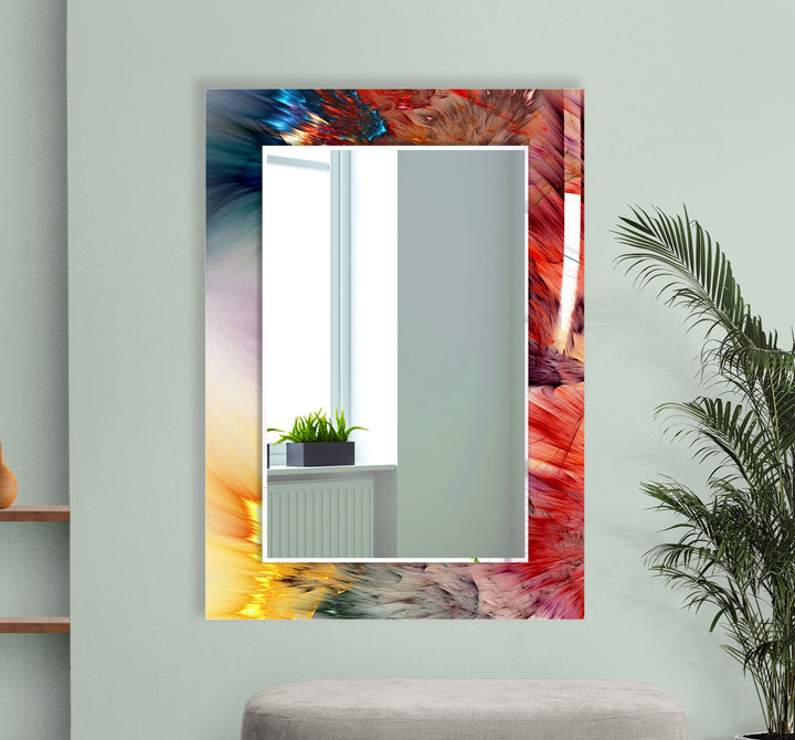 Color Splash Glass Wall Mirror – Abstract Burst Design for Bold Interiors