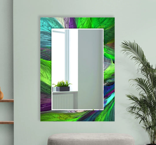 Vibrant Feathered Glass Wall Mirror – Abstract Nature Design - MyPhotoStation