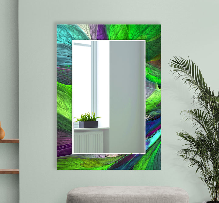 Lebendiger Wandspiegel aus gefiedertem Glas – Abstraktes Naturdesign