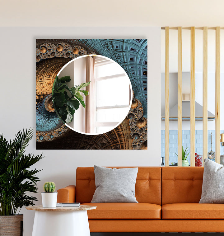 Architektonischer Mandala-Glas-Wandspiegel – Modernes geometrisches Akzentdekor