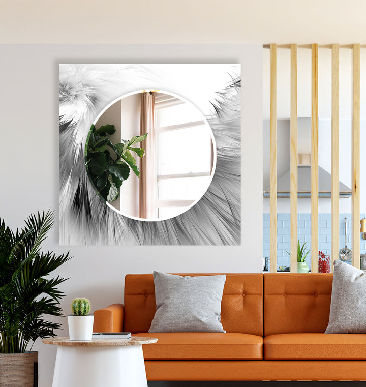 Feathered Flow Glass Wall Mirror – Modern Black and White Accent