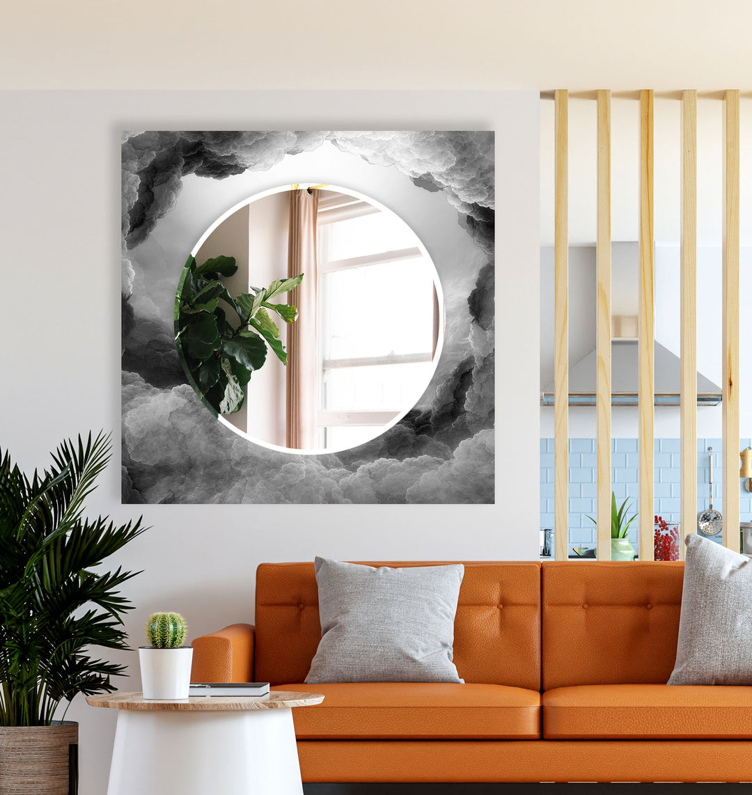 Storm Cloud Glass Wall Mirror – Modern Monochrome Accent Decor