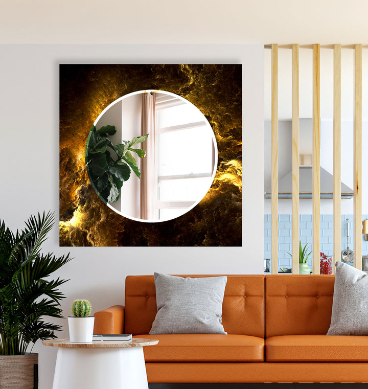 Golden Flame Glas-Wandspiegel – Auffälliges abstraktes Design für zeitgenössisches Dekor