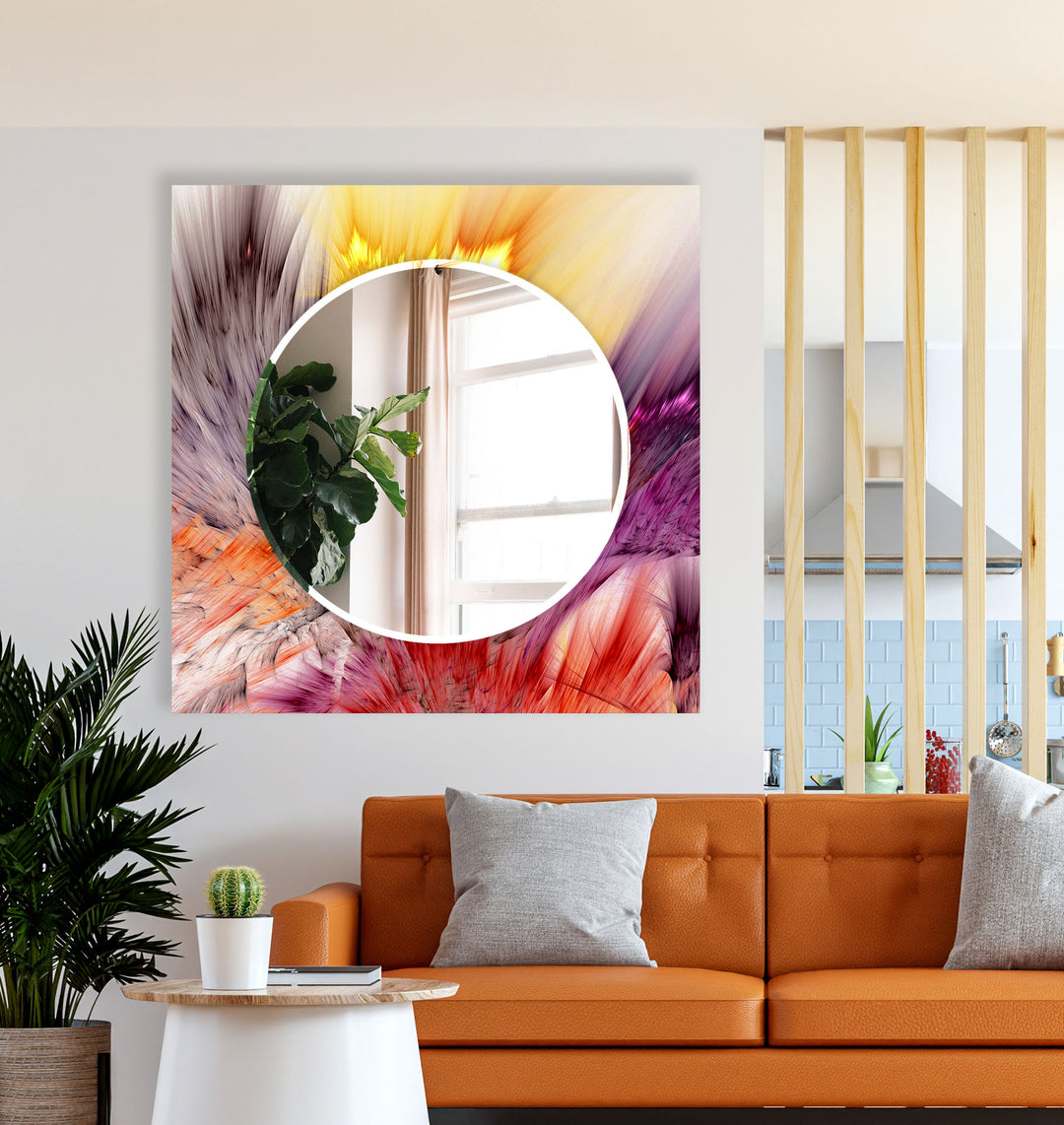 Color Splash Glass Wall Mirror – Abstract Burst Design for Bold Interiors