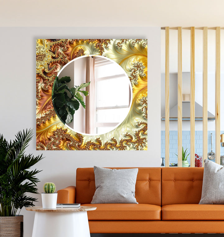 Fractal Gold Glass Wandspiegel – Elegantes Wirbeldesign für luxuriöse Innenräume