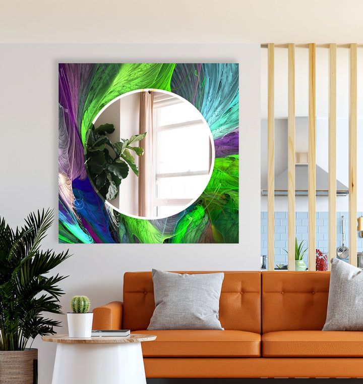 Lebendiger Wandspiegel aus gefiedertem Glas – Abstraktes Naturdesign