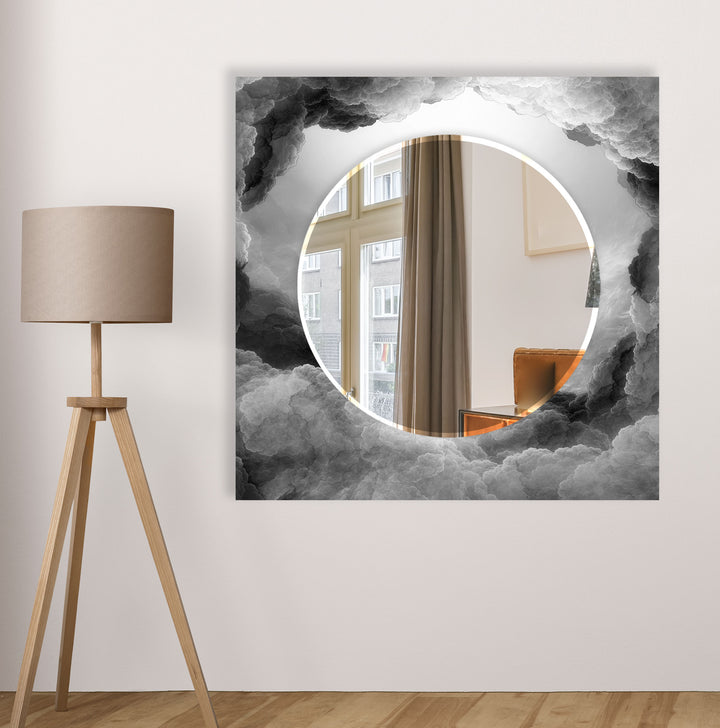 Storm Cloud Glass Wall Mirror – Modern Monochrome Accent Decor