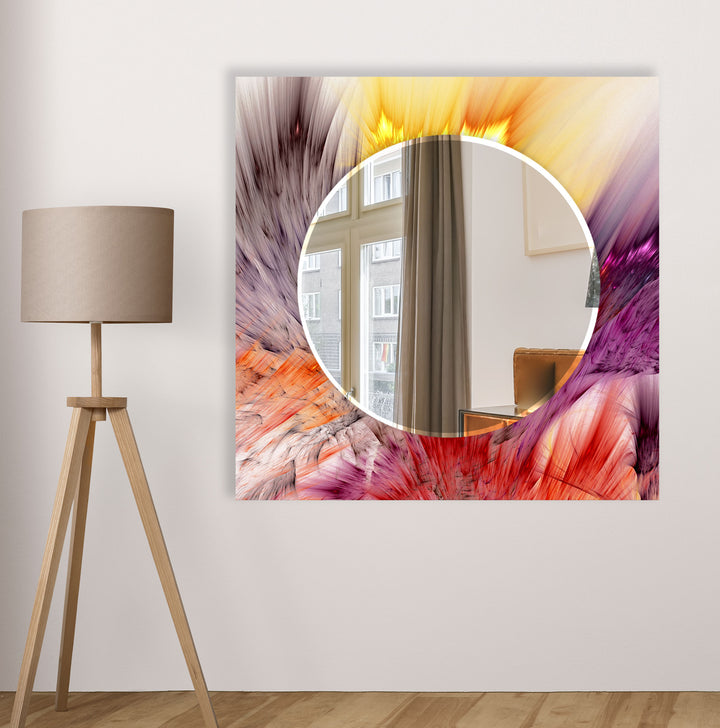 Color Splash Glass Wall Mirror – Abstract Burst Design for Bold Interiors