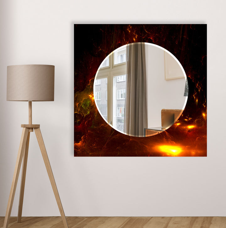 Lava Glow Glass Wall Mirror – Round Abstract Fire Design for Modern Spaces