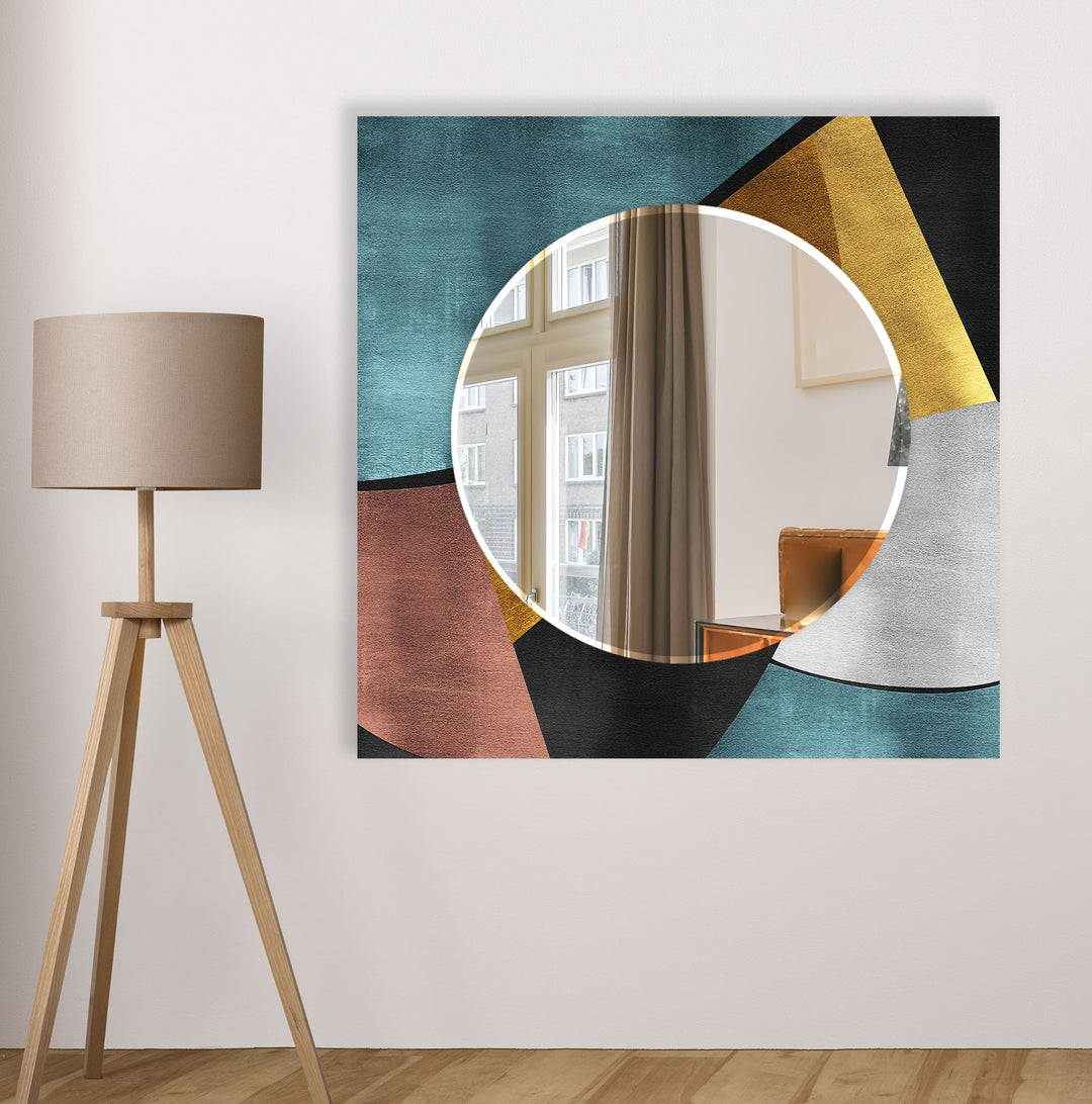 Geometrischer Glas-Wandspiegel aus der Mitte des Jahrhunderts – Moderner Farbblock-Stil