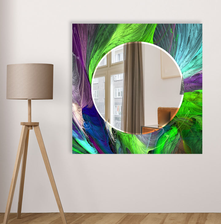 Lebendiger Wandspiegel aus gefiedertem Glas – Abstraktes Naturdesign