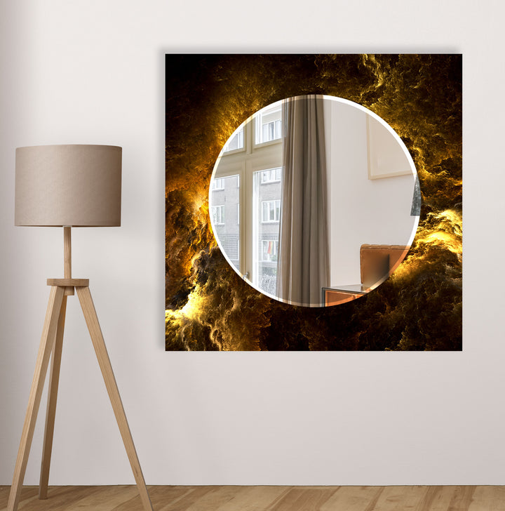 Golden Flame Glas-Wandspiegel – Auffälliges abstraktes Design für zeitgenössisches Dekor