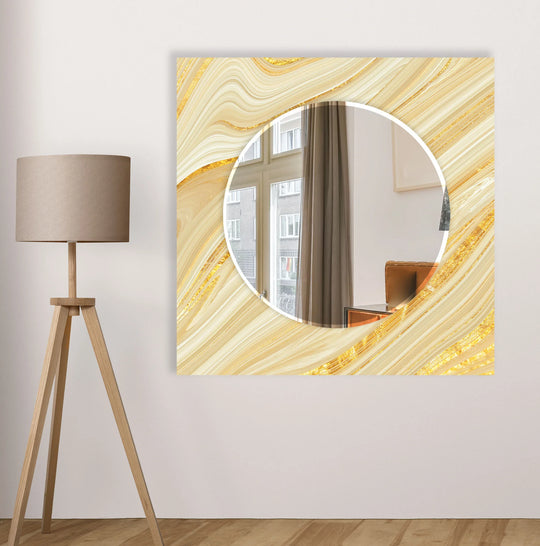 Golden Cream Swirl Glass Wall Mirror – Elegant Marble Look Accent - MyPhotoStation