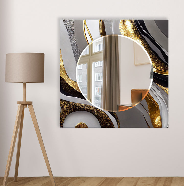Gold Wave Abstrakter Glas-Wandspiegel – Elegante moderne Wanddekoration