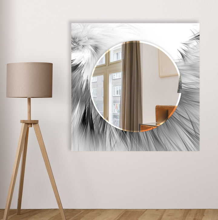Feathered Flow Glass Wall Mirror – Modern Black and White Accent