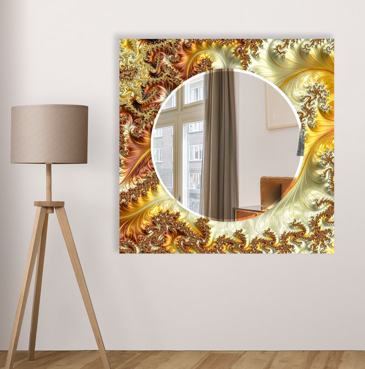 Fractal Gold Glass Wandspiegel – Elegantes Wirbeldesign für luxuriöse Innenräume