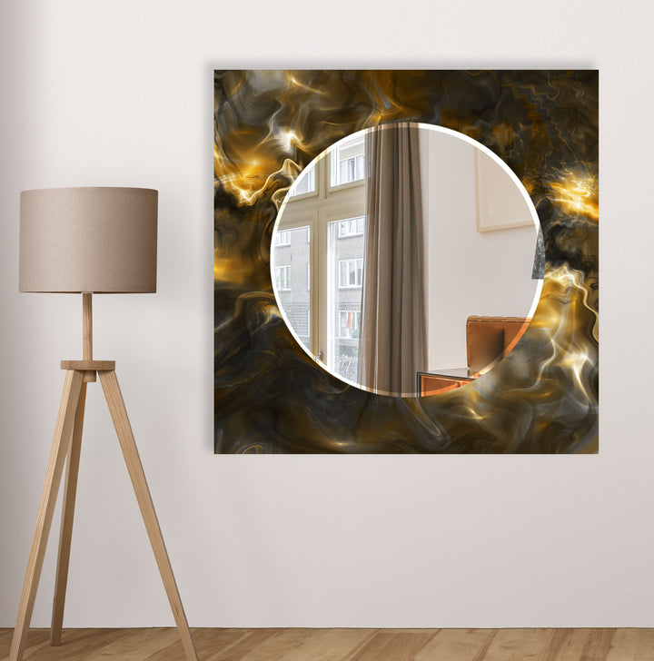 Golden Energy Glass Wall Mirror – Modern Abstract Accent for Home