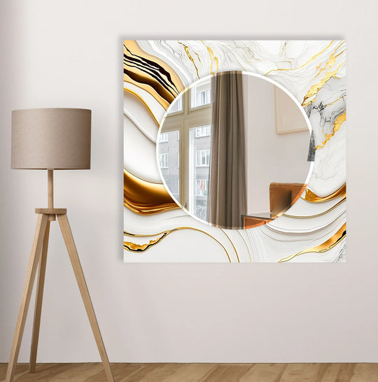 White Marble Wave Glass Wall Mirror – Modern Luxury Accent Decor - MyPhotoStation