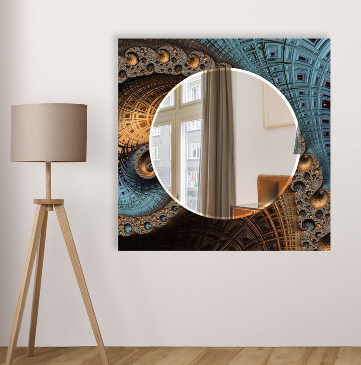 Architektonischer Mandala-Glas-Wandspiegel – Modernes geometrisches Akzentdekor