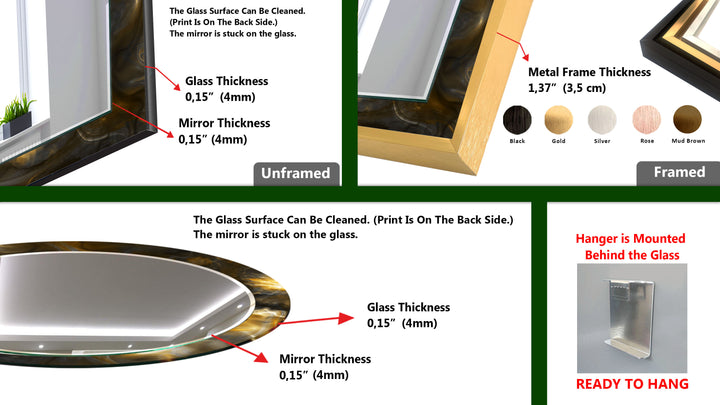 Golden Energy Glass Wall Mirror – Modern Abstract Accent for Home