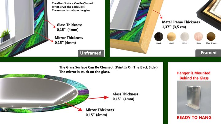 Lebendiger Wandspiegel aus gefiedertem Glas – Abstraktes Naturdesign