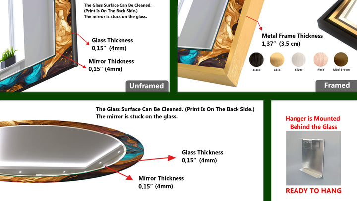 Rust & Teal Marble Glass Wall Mirror – Artistic Round Accent for Modern Interiors