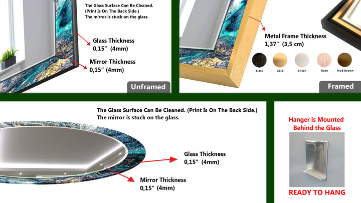 Galaxy Teal & Gold Round Glass Wall Mirror – Cosmic Abstract Accent