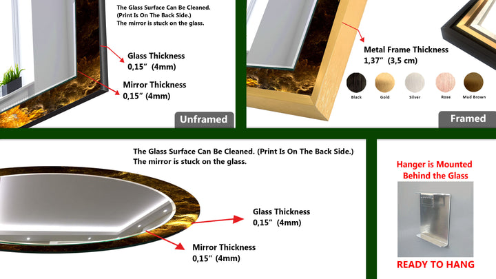 Golden Flame Glas-Wandspiegel – Auffälliges abstraktes Design für zeitgenössisches Dekor