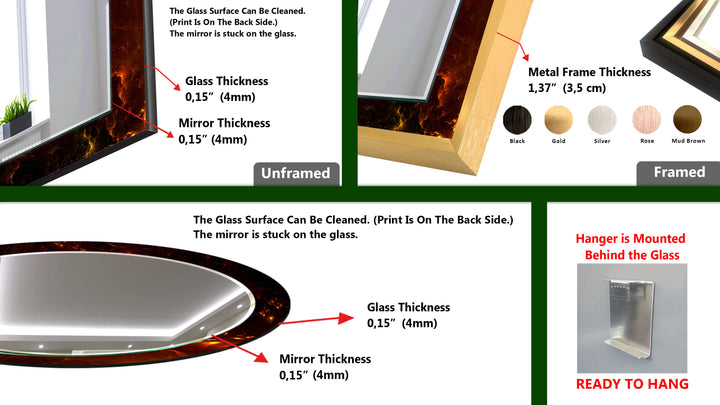Lava Glow Glass Wall Mirror – Round Abstract Fire Design for Modern Spaces