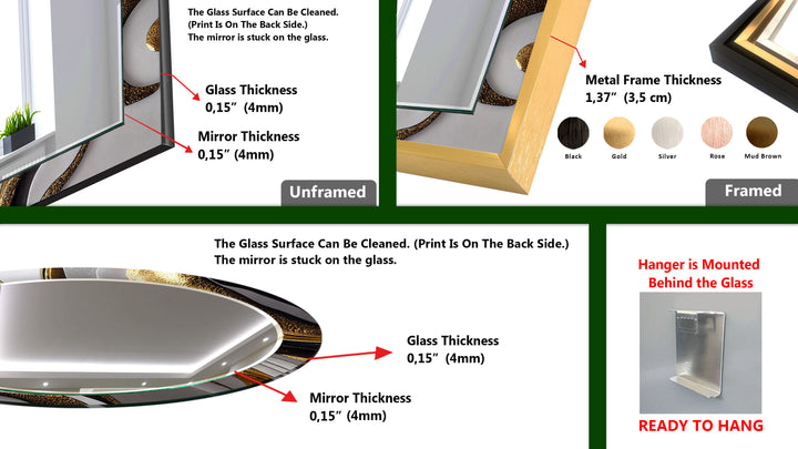 Gold Wave Abstrakter Glas-Wandspiegel – Elegante moderne Wanddekoration