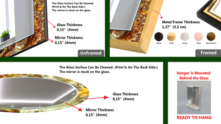 Fractal Gold Glass Wandspiegel – Elegantes Wirbeldesign für luxuriöse Innenräume
