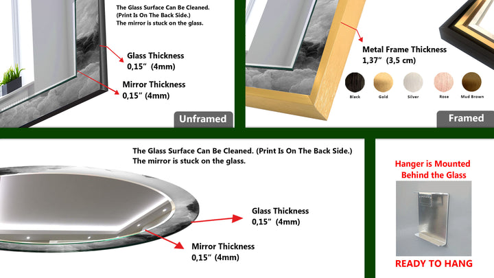 Storm Cloud Glass Wall Mirror – Modern Monochrome Accent Decor