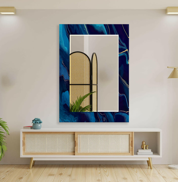 Blue Wavy Abstract Wall Mirror mirror wall art
