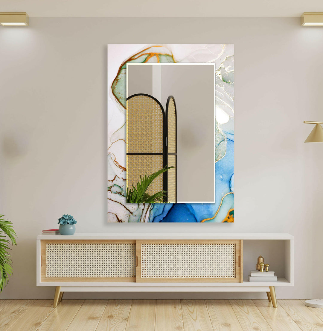 White Blue Epoxy Design Wall Mirror Gold Mirror

